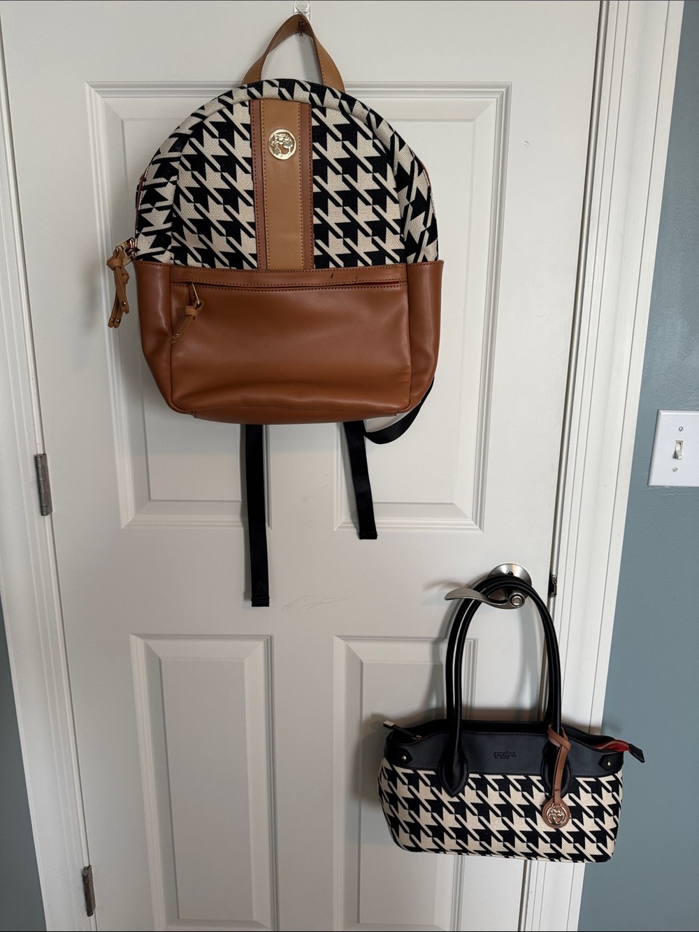 Spartina 449 Natural Linen/Genuine Leather houndstooth backpack and purse